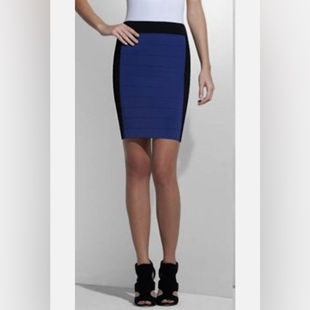 BCBGMaxAzria Blue and Black Colorblock Pencil Skirt